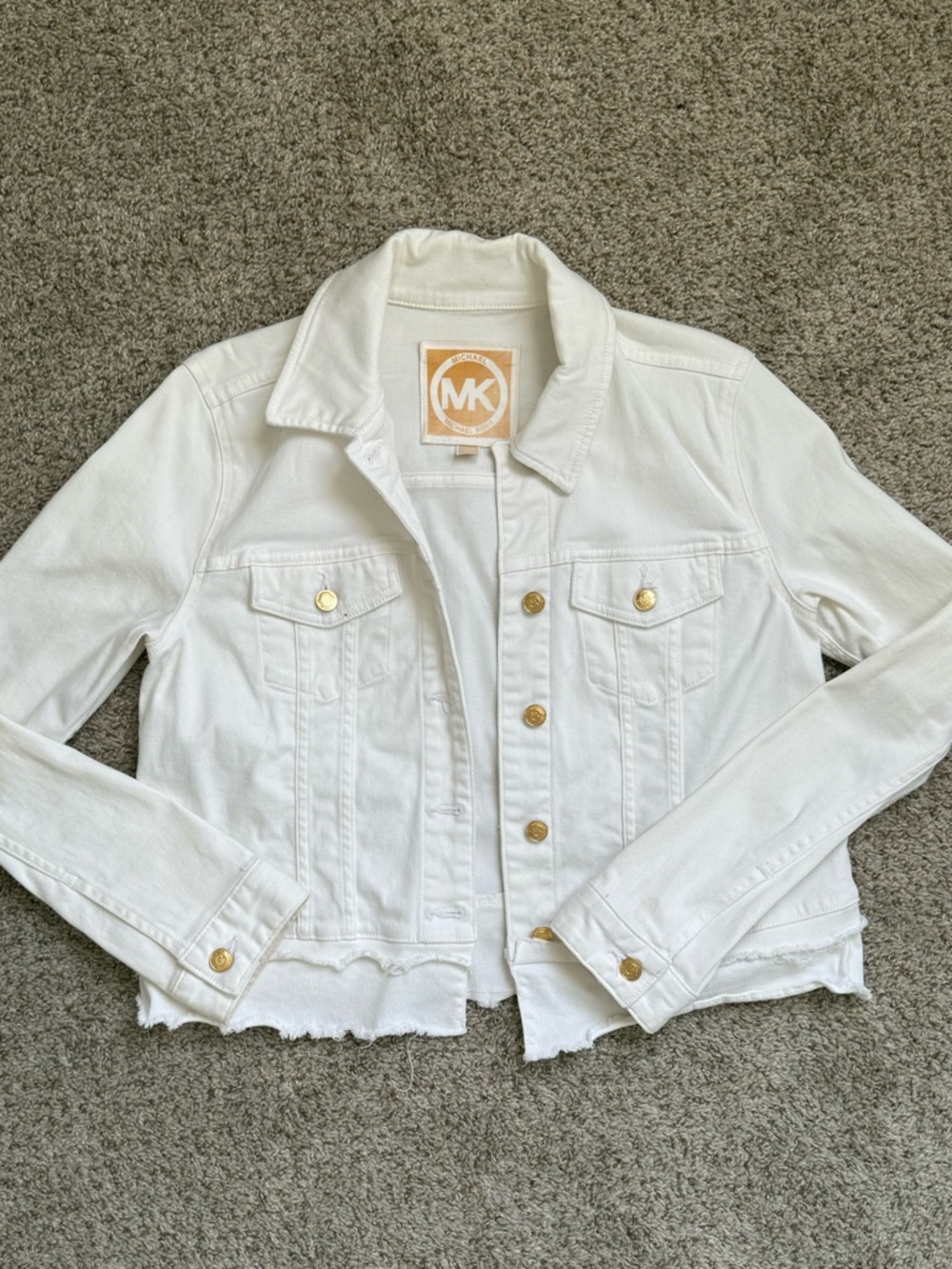 Michael Kors White Denim Jacket with Gold-Tone Buttons